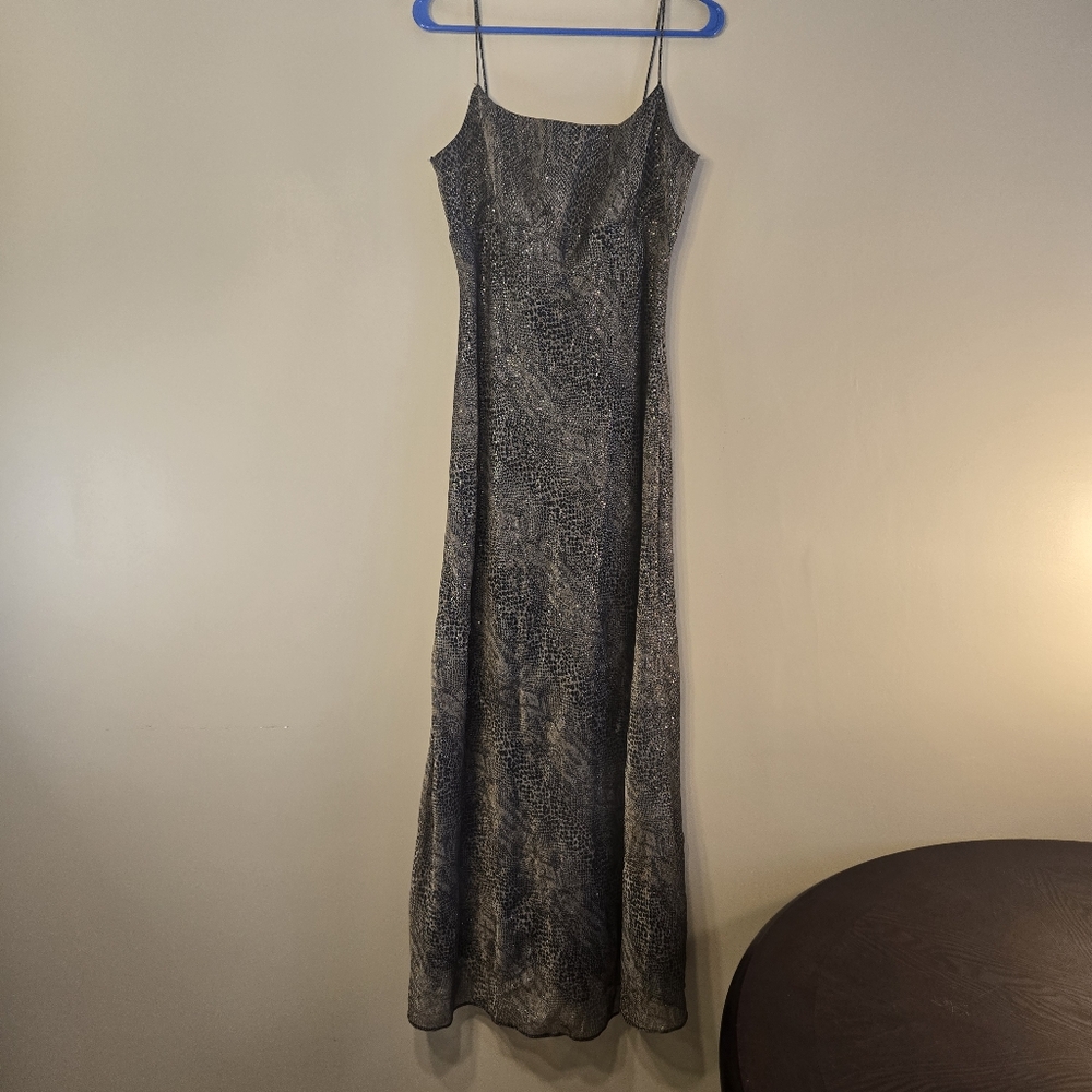 Vtg Y2K Betsey & Adam by Jaslene Snake Print Glitter Maxi Dress Strappy Club S/M